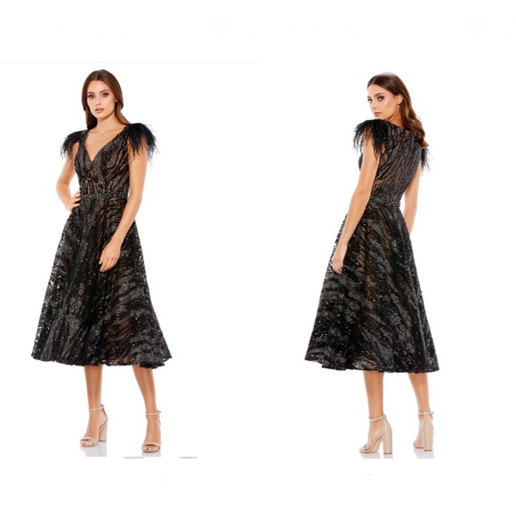 Max Duggal EMBELLISHED FEATHER CAP SLEEVE DRESS NWT 79339 - Picture 1 of 13